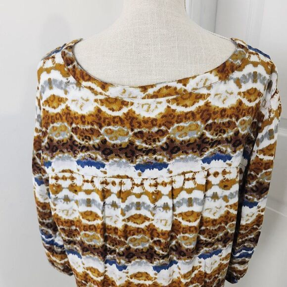 Fig Flower Top Womens 2X Brown Blue Striped Tie Dye Pintuck Rayon Boho Peasant - Picture 7 of 14